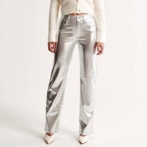 Abercrombie 90s Straight Curve Love Silver Metallic Jeans